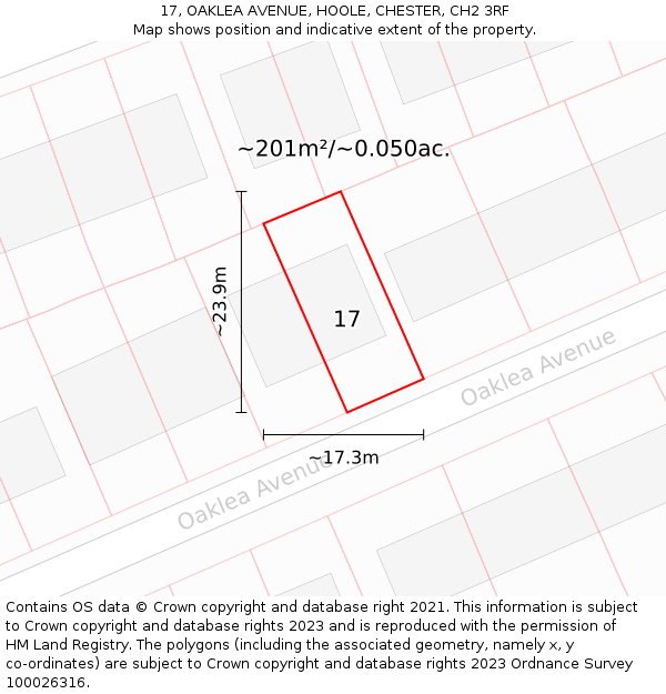 17, OAKLEA AVENUE, HOOLE, CHESTER, CH2 3RF: Plot and title map