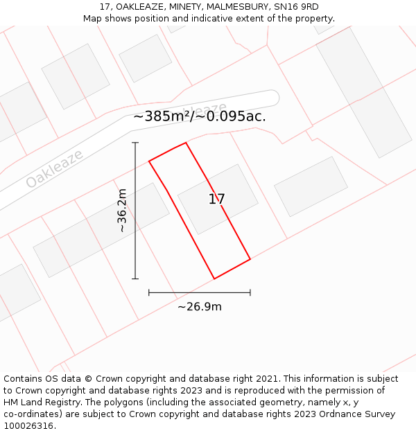 17, OAKLEAZE, MINETY, MALMESBURY, SN16 9RD: Plot and title map