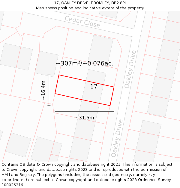 17, OAKLEY DRIVE, BROMLEY, BR2 8PL: Plot and title map