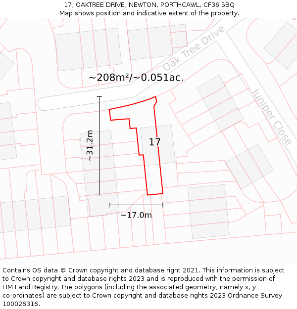 17, OAKTREE DRIVE, NEWTON, PORTHCAWL, CF36 5BQ: Plot and title map