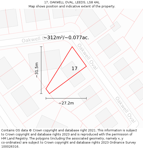 17, OAKWELL OVAL, LEEDS, LS8 4AL: Plot and title map