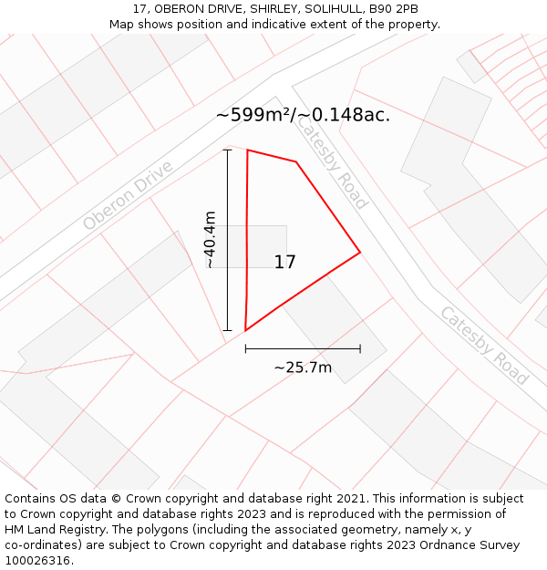 17, OBERON DRIVE, SHIRLEY, SOLIHULL, B90 2PB: Plot and title map