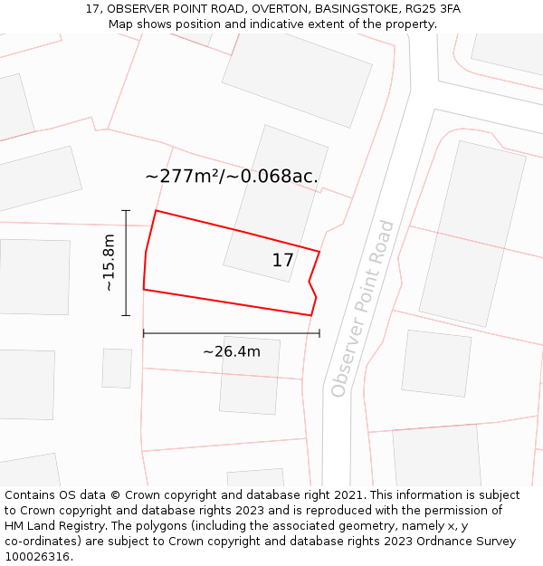 17, OBSERVER POINT ROAD, OVERTON, BASINGSTOKE, RG25 3FA: Plot and title map