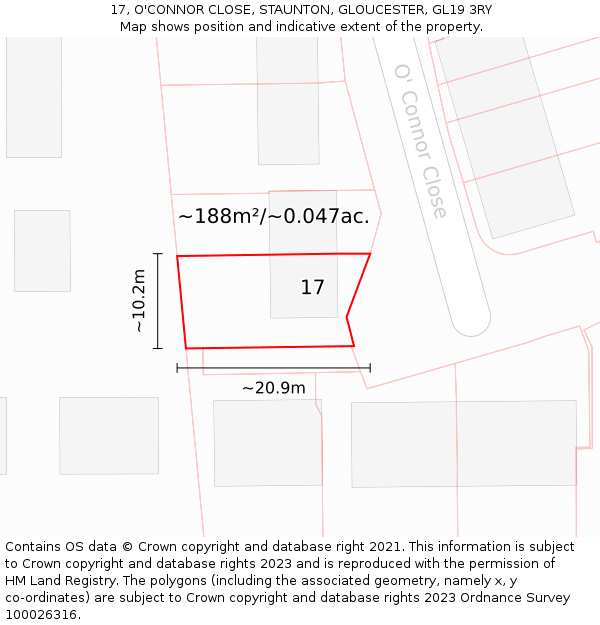 17, O'CONNOR CLOSE, STAUNTON, GLOUCESTER, GL19 3RY: Plot and title map