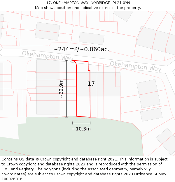 17, OKEHAMPTON WAY, IVYBRIDGE, PL21 0YN: Plot and title map