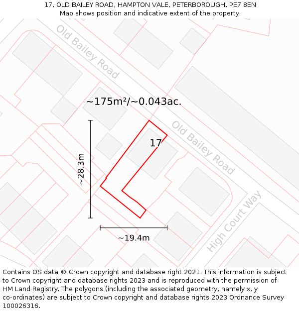 17, OLD BAILEY ROAD, HAMPTON VALE, PETERBOROUGH, PE7 8EN: Plot and title map
