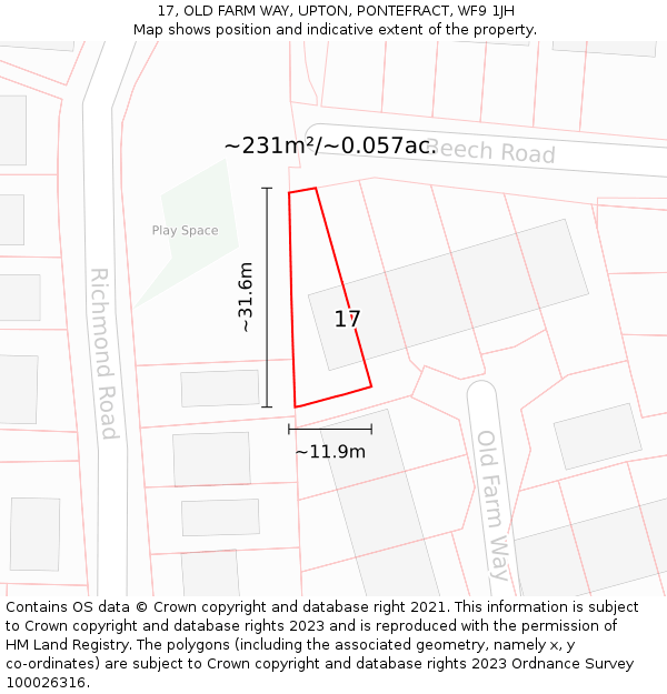 17, OLD FARM WAY, UPTON, PONTEFRACT, WF9 1JH: Plot and title map
