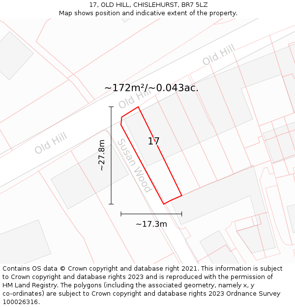 17, OLD HILL, CHISLEHURST, BR7 5LZ: Plot and title map