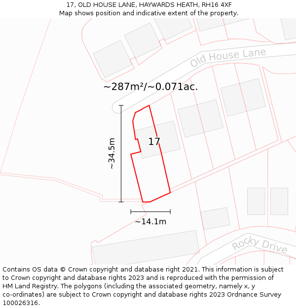 17, OLD HOUSE LANE, HAYWARDS HEATH, RH16 4XF: Plot and title map