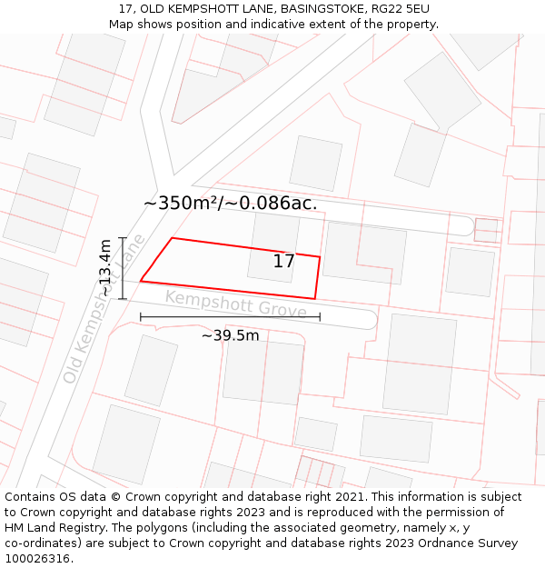 17, OLD KEMPSHOTT LANE, BASINGSTOKE, RG22 5EU: Plot and title map