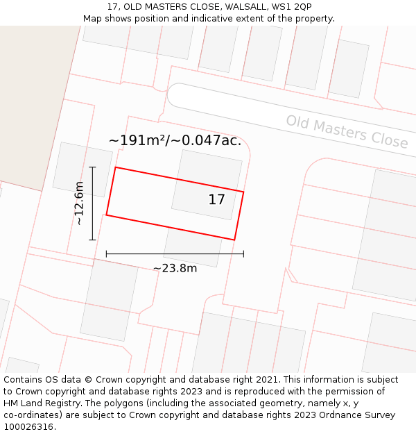 17, OLD MASTERS CLOSE, WALSALL, WS1 2QP: Plot and title map