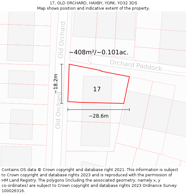 17, OLD ORCHARD, HAXBY, YORK, YO32 3DS: Plot and title map