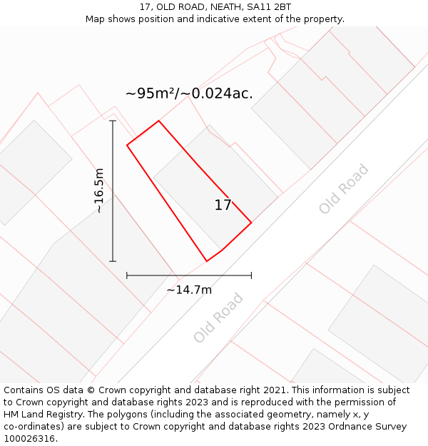 17, OLD ROAD, NEATH, SA11 2BT: Plot and title map