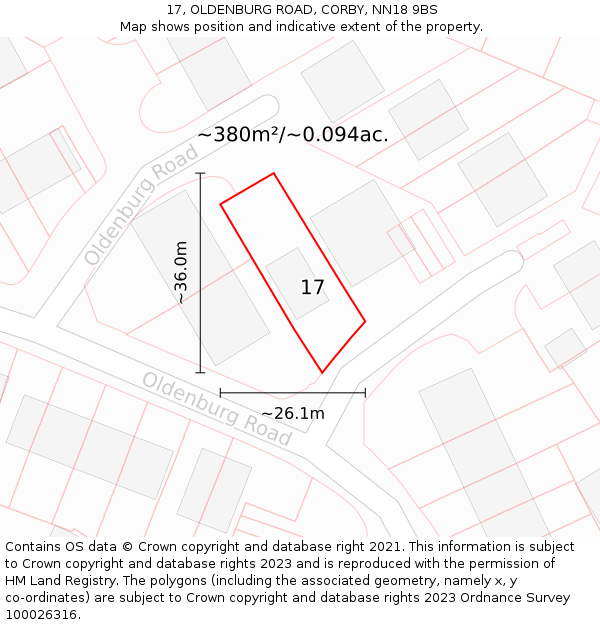 17, OLDENBURG ROAD, CORBY, NN18 9BS: Plot and title map