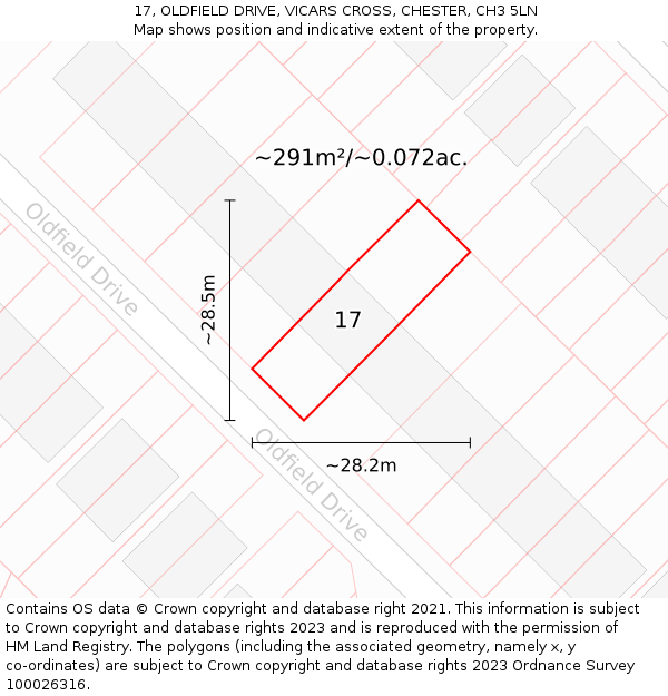 17, OLDFIELD DRIVE, VICARS CROSS, CHESTER, CH3 5LN: Plot and title map