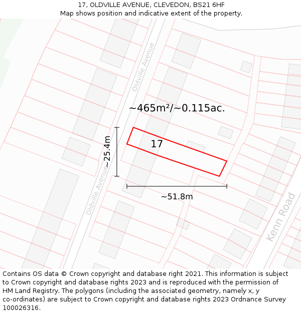 17, OLDVILLE AVENUE, CLEVEDON, BS21 6HF: Plot and title map