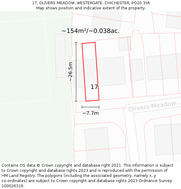 17, OLIVERS MEADOW, WESTERGATE, CHICHESTER, PO20 3YA: Plot and title map