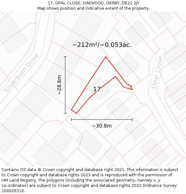 17, OPAL CLOSE, OAKWOOD, DERBY, DE21 2JY: Plot and title map