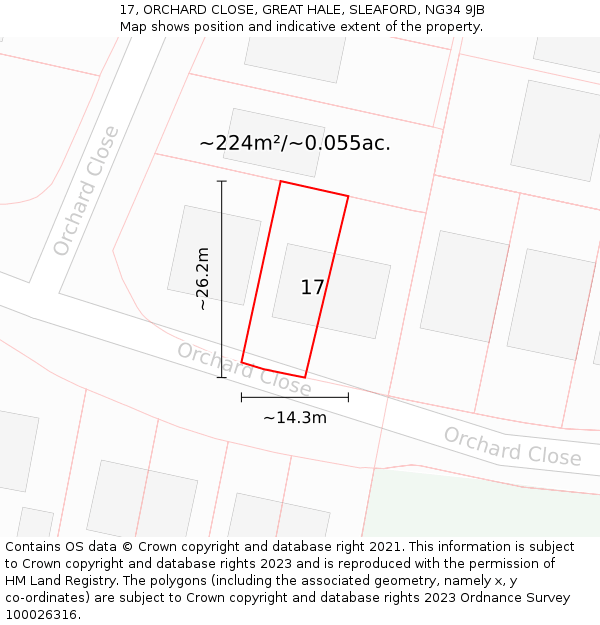 17, ORCHARD CLOSE, GREAT HALE, SLEAFORD, NG34 9JB: Plot and title map