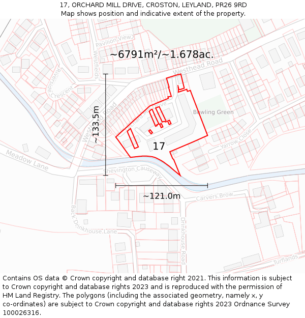 17, ORCHARD MILL DRIVE, CROSTON, LEYLAND, PR26 9RD: Plot and title map