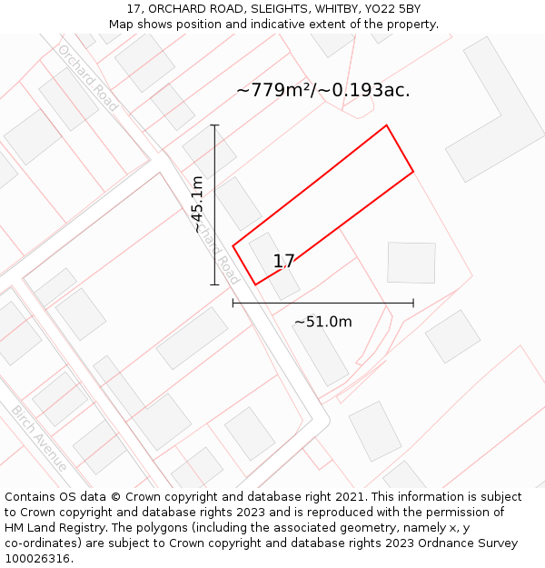 17, ORCHARD ROAD, SLEIGHTS, WHITBY, YO22 5BY: Plot and title map