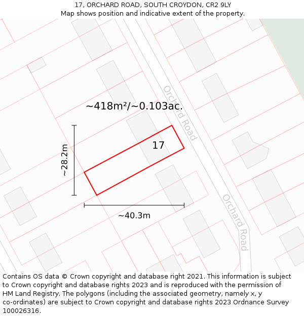 17, ORCHARD ROAD, SOUTH CROYDON, CR2 9LY: Plot and title map