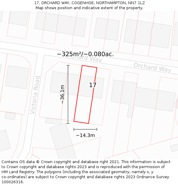 17, ORCHARD WAY, COGENHOE, NORTHAMPTON, NN7 1LZ: Plot and title map