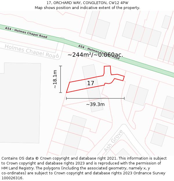 17, ORCHARD WAY, CONGLETON, CW12 4PW: Plot and title map