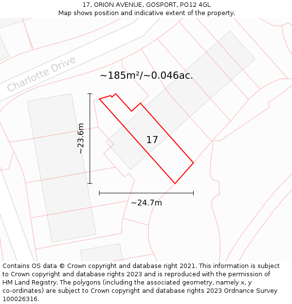 17, ORION AVENUE, GOSPORT, PO12 4GL: Plot and title map