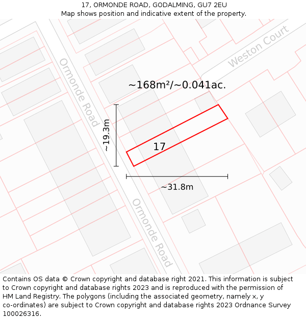 17, ORMONDE ROAD, GODALMING, GU7 2EU: Plot and title map