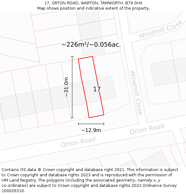 17, ORTON ROAD, WARTON, TAMWORTH, B79 0HX: Plot and title map