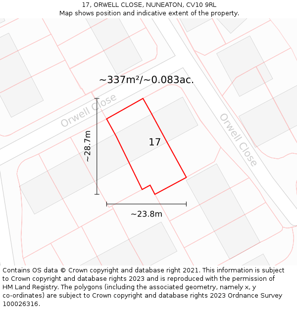 17, ORWELL CLOSE, NUNEATON, CV10 9RL: Plot and title map