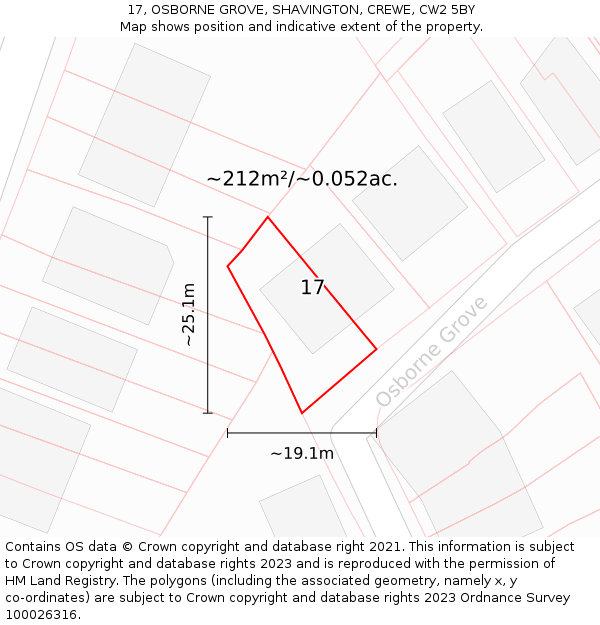 17, OSBORNE GROVE, SHAVINGTON, CREWE, CW2 5BY: Plot and title map