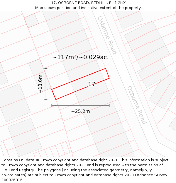 17, OSBORNE ROAD, REDHILL, RH1 2HX: Plot and title map