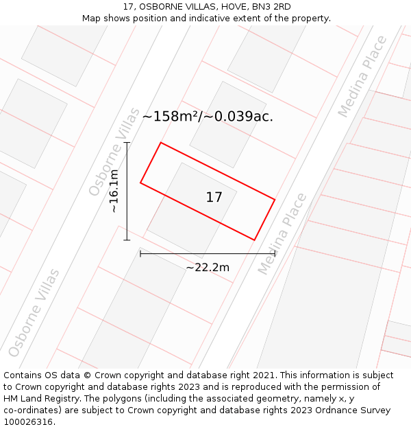 17, OSBORNE VILLAS, HOVE, BN3 2RD: Plot and title map