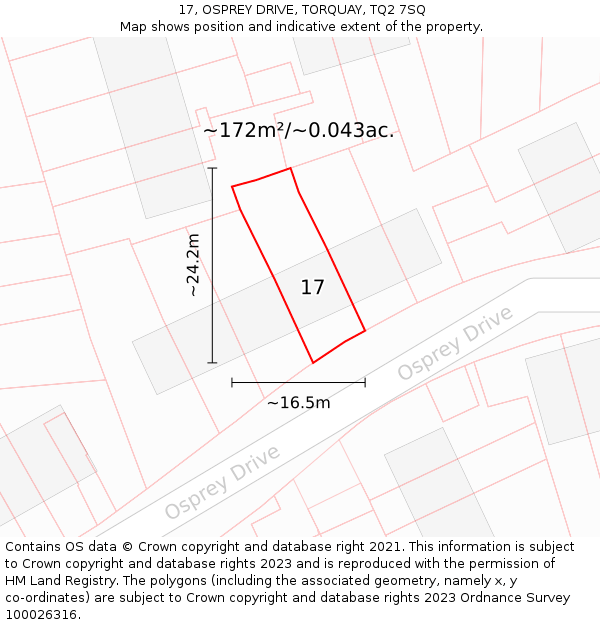 17, OSPREY DRIVE, TORQUAY, TQ2 7SQ: Plot and title map
