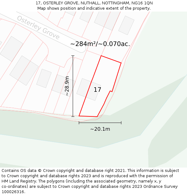 17, OSTERLEY GROVE, NUTHALL, NOTTINGHAM, NG16 1QN: Plot and title map