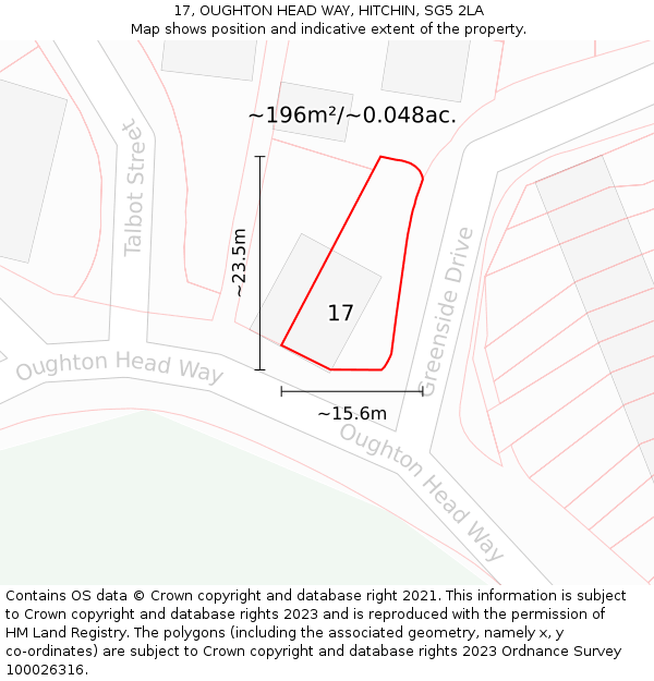 17, OUGHTON HEAD WAY, HITCHIN, SG5 2LA: Plot and title map