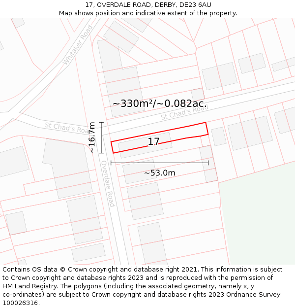 17, OVERDALE ROAD, DERBY, DE23 6AU: Plot and title map