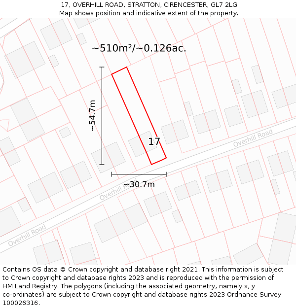17, OVERHILL ROAD, STRATTON, CIRENCESTER, GL7 2LG: Plot and title map
