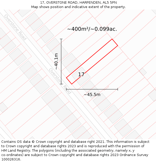 17, OVERSTONE ROAD, HARPENDEN, AL5 5PN: Plot and title map