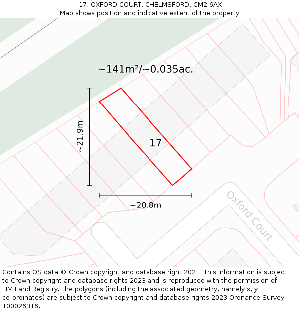 17, OXFORD COURT, CHELMSFORD, CM2 6AX: Plot and title map