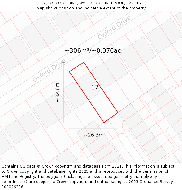 17, OXFORD DRIVE, WATERLOO, LIVERPOOL, L22 7RY: Plot and title map