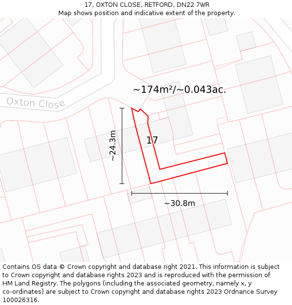 17, OXTON CLOSE, RETFORD, DN22 7WR: Plot and title map