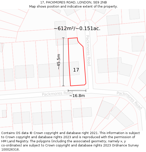 17, PACKMORES ROAD, LONDON, SE9 2NB: Plot and title map