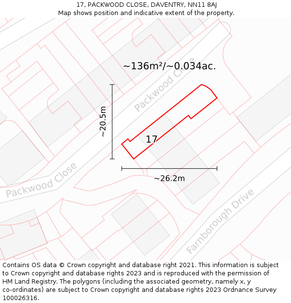 17, PACKWOOD CLOSE, DAVENTRY, NN11 8AJ: Plot and title map