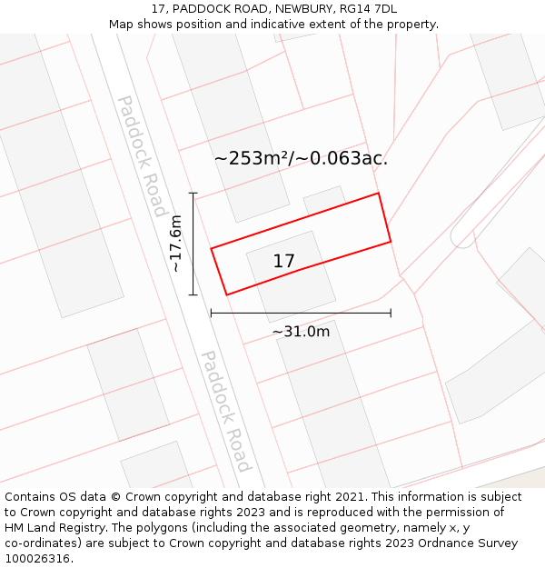 17, PADDOCK ROAD, NEWBURY, RG14 7DL: Plot and title map
