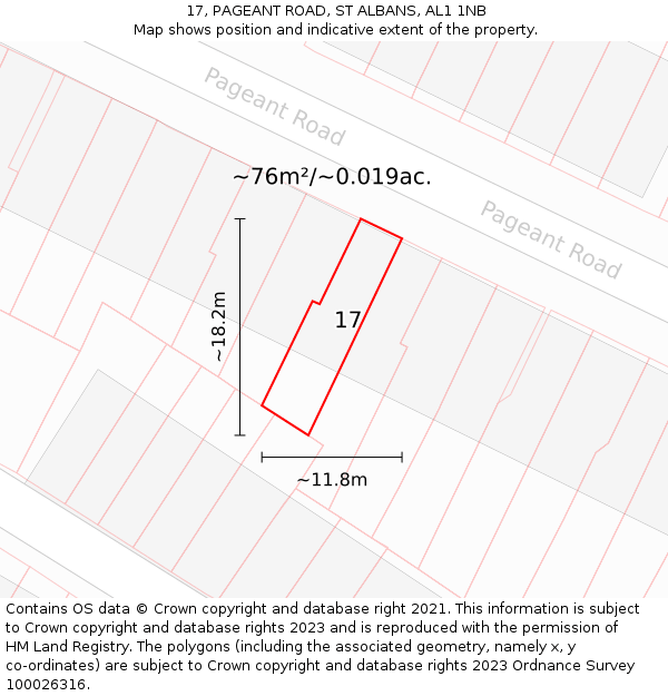 17, PAGEANT ROAD, ST ALBANS, AL1 1NB: Plot and title map