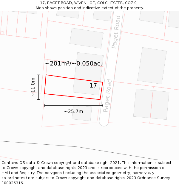 17, PAGET ROAD, WIVENHOE, COLCHESTER, CO7 9JL: Plot and title map