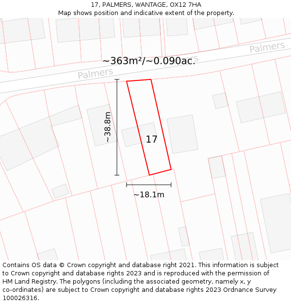 17, PALMERS, WANTAGE, OX12 7HA: Plot and title map